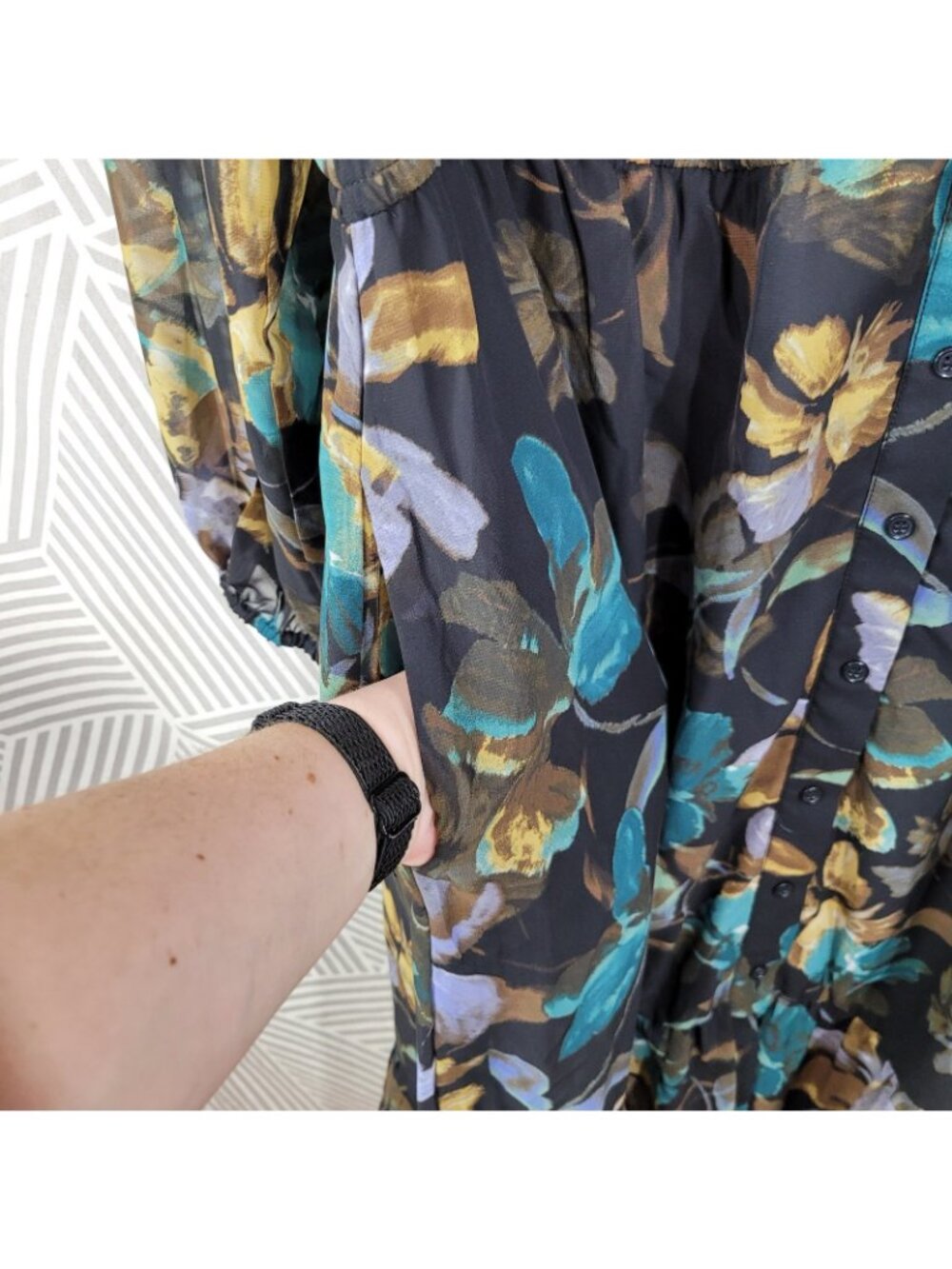 NEW 52seven Shirt Dress Plus 22W Sheer Sleeve Floral Button Up Long Midi Flowy - Picture 5 of 10